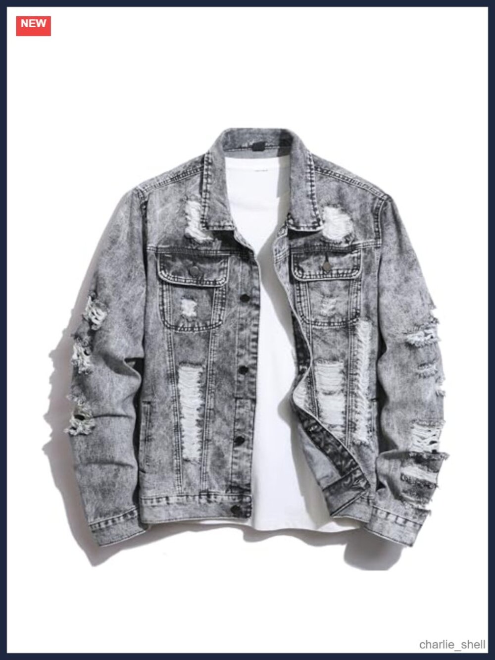 Men's Slim Fit Stretch Denim Jacket Ripped Trucker Jean Jacket